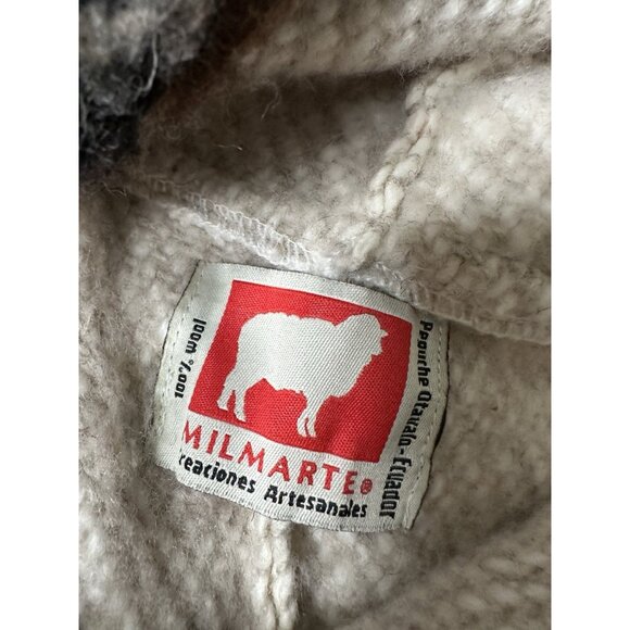 MILMARTE Wool Hooded Poncho Ethnic Boho Ecuador Tan One Size - Picture 4 of 8